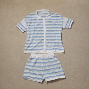 Women's Summer Knit Blue Green Matching Set, Size Large